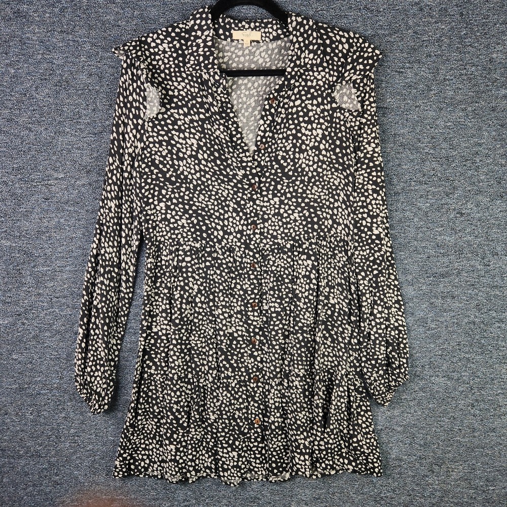 Easel‎ Womens Long Sleeve Button Front Black and White Print Dress